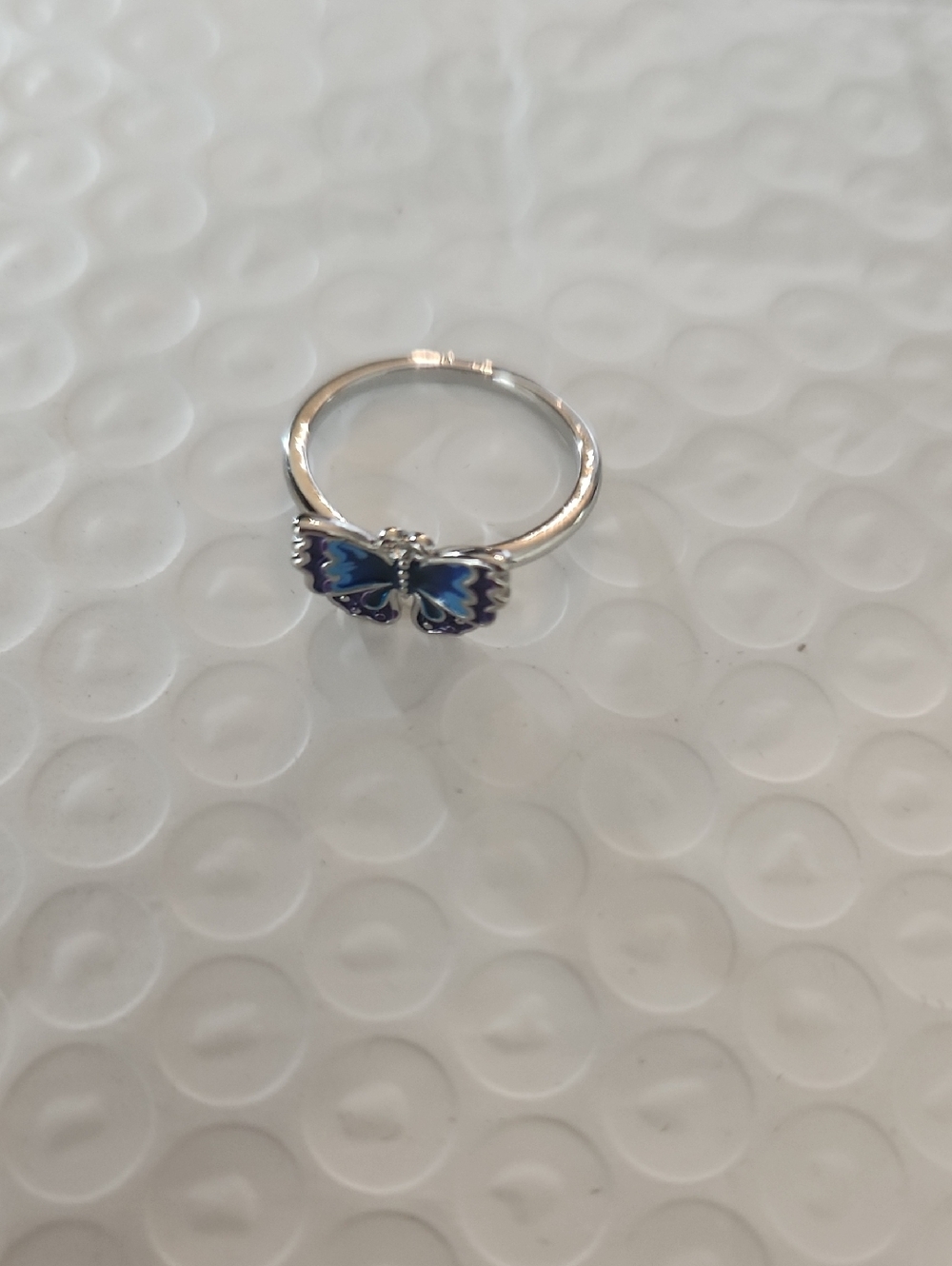 Silver Butterfly Ring with Blue Enamel Accents